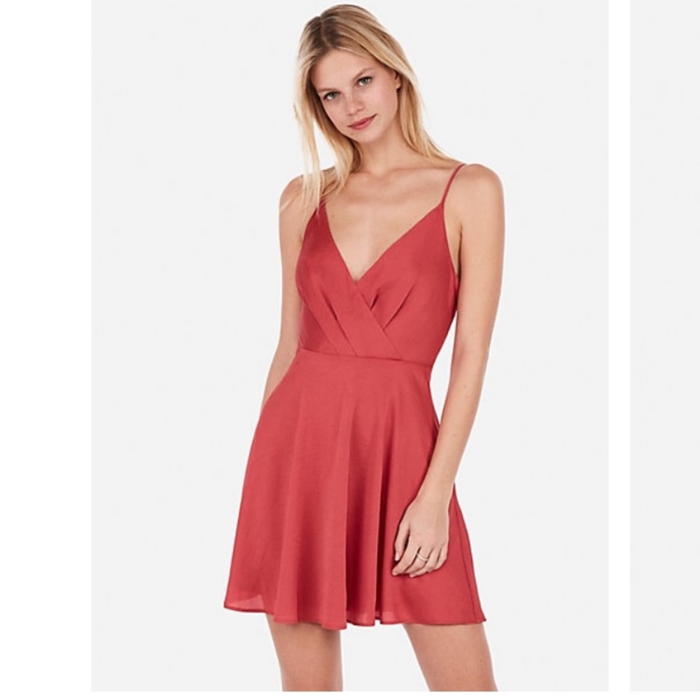 Express Satin Surplice Fit & Flare Cami Dress LG